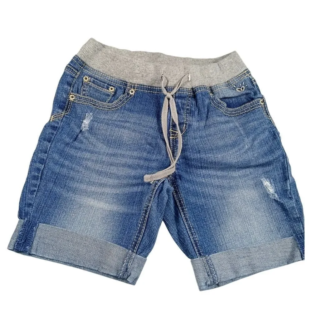 Justice Girls Blue Jean Cuffed Shorts w/Stretch yWaist - Size 12R